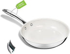 8 Inch Nonstick Ceramic Frying Pan, Tri-Ply Stainless Steel Skillet with Stay-Cool Handle, PFAS/PFOA/PTFE Free, No Seasoning Required, High Heat & Induction Safe, Dishwasher/Oven Safe