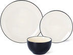 Plates and Bowls Sets for 4 - CJDC-QUELO 12-Piece Stoneware Dinnerware Sets, Ceramic Dishware Set for Indoor Kitchen Use and Formal Dining, Chip and Scratch Resistant Microwave Dishwasher Safe, Ivory