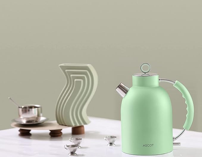 ASCOT Electric Kettle, Stainless Steel Tea Boiler 1.6L 1500W Retro Tea Heater & Boiling Kettle, Auto Shut-Off and Boil-Dry Protection(Matte Green)