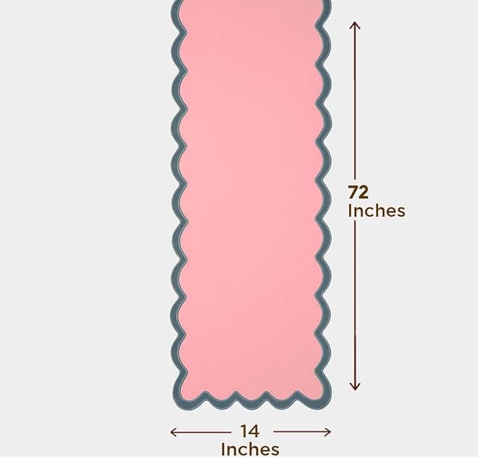 Folkulture Table Runner | Table Runners 72 inches Long | Scallop Table Runner for Farmhouse Decor or Boho Decor | Boho Pink Table Runners for Dining Room Table Decor | Pastel Party Decorations