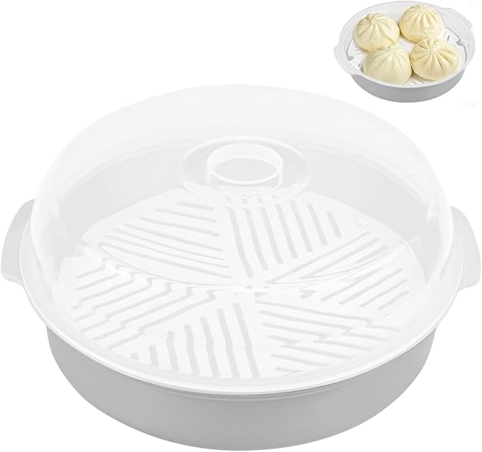 DOERDO Microwave Steamer for Cooking Plastic Vegetable Steamer with Lid, Kitchen Microwave Cookware Supplies, White, 10Inch