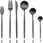 JASHII Luxury Black Flatware, Silverware Sets, 6-pieces Elegant Cute 18/10 Stainless Steel Silverware Set for Eating Home Kitchen Hotel Restaurant, Service Sets for 1 People, Dishwasher Safe