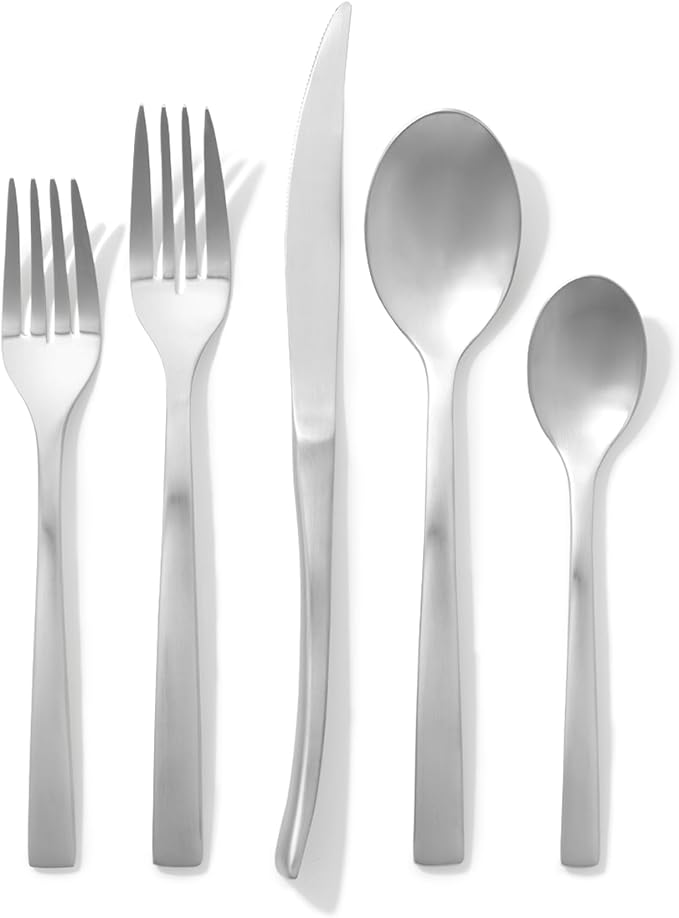 Public Goods 18/10 Stainless Steel Forged Flatware Set | Heavy Duty Silverware | Dishwasher Safe | 20 Piece Set | 4 Salad Forks, 4 Dinner Forks, 4 Dinner Knives, 4 Table Spoons, and 4 Tea Spoons