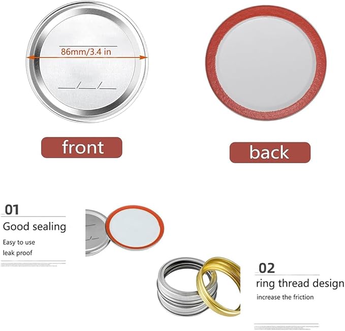 BSL 48 Pcs Canning Lids with Rings, Premium Mason Jar Lids with Bands/Rings for 86mm Wide Mouth Jars - Food Grade Material, 100% Fit & Airtight