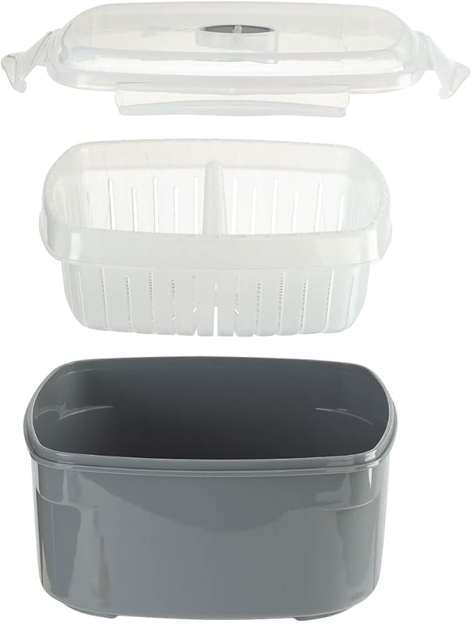Microwave Steamer Set - Plastic Square Grey Steamer - 2.47L - Dishwasher Safe