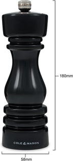 Cole & Mason London Refillable Spice Mill - Kitchen & Home Accessory - Table Salt Grinder - Salt Mill with Ceramic Mechanism - 7", Black Gloss