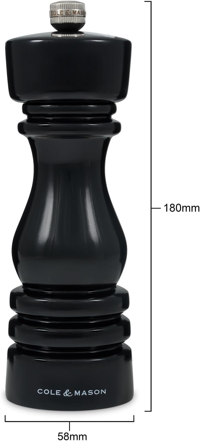 Cole & Mason London Refillable Spice Mill - Kitchen & Home Accessory - Table Salt Grinder - Salt Mill with Ceramic Mechanism - 7", Black Gloss