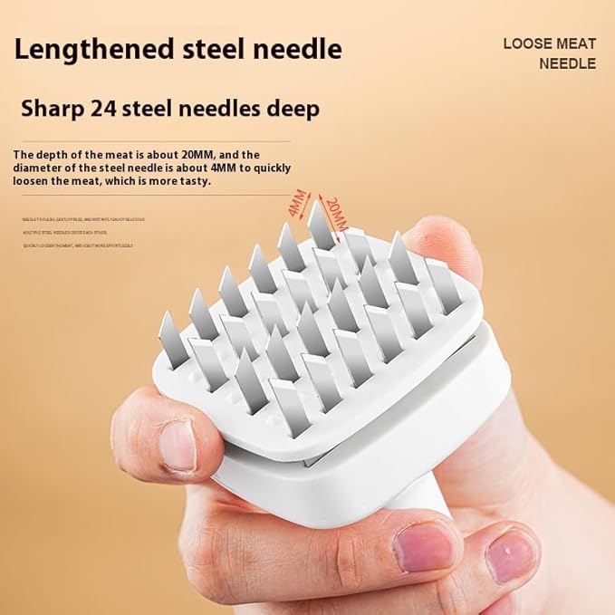 Stainless steel meat tenderizing tool, meat pounding hammer, equipped with 24 sharp needles, used for tenderizing and pounding steaks, beef, pork, chicken, grilling, and fish(White)