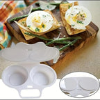 Microwave Egg Poacher, 13 x 5 cm, 2-Cavity Non-stick Cooker with Lid, Double Drain Poached Egg Cups Cookware, White