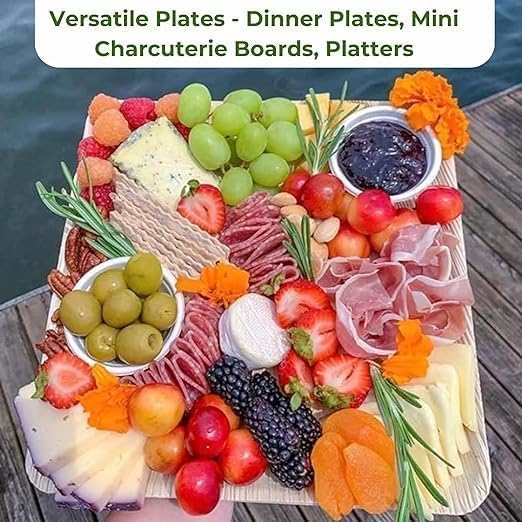 Dtocs Palm Leaf Plates (50) - 10 Inch Square Dinner (25), 7" Dessert (25) | Bamboo Plates Disposable Look Dinnerware Set | Sturdy, Compostable Alternative to Paper, Plastic Party Pack