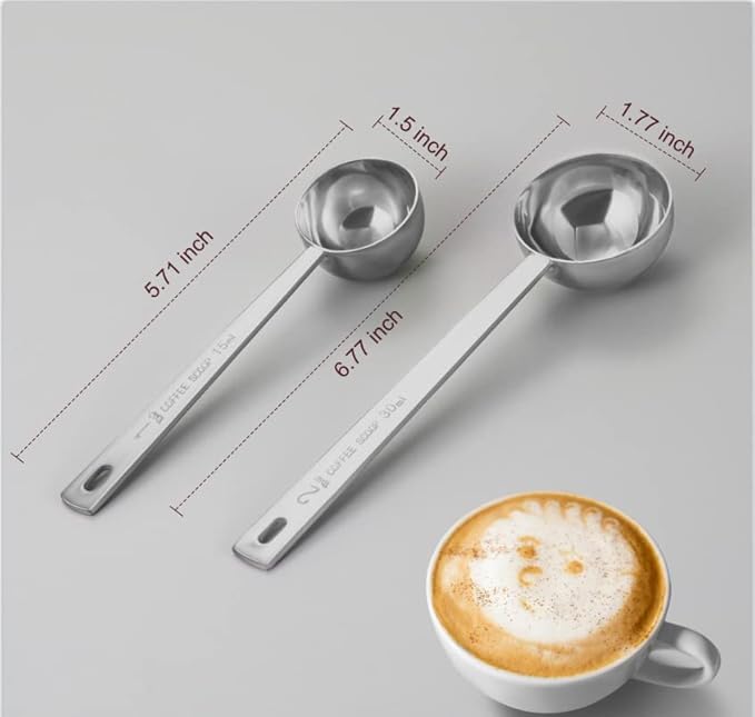 Premium Coffee Scoop Set, Set of 2, Metal Stainless Steel Long Handle Coffee Scoop, Measuring Coffee Spoons Contains 1 Tablespoon (15 ml) and 2 Tablespoons (30 ml) Spoon-Silver