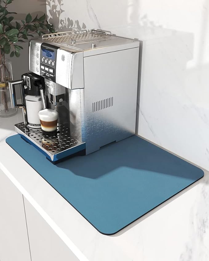 AMOAMI Coffee Mat - Hide Stain Rubber Backed Absorbent Dish Drying Mat for Kitchen Counter - Bar Accessories Fit Under Coffee Maker, Machine, Pot, Espresso Machine, Dish Rack