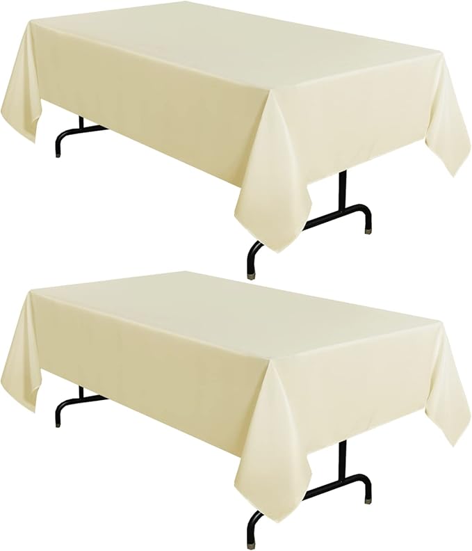sancua 2 Pack Beige Tablecloth 60 x 84 Inch, Rectangle 4 Feet Table Cloth - Stain and Wrinkle Resistant Washable Polyester Table Cover for Dining Tables, Buffet Parties and Camping