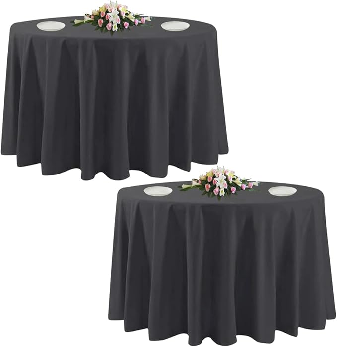 2 Pack Black Round Tablecloths, 120 Inch Stain Resistant and Wrinkle Polyester Fabric Washable Table Clothes Cover for Kitchen Dining, Wedding, Reception Banquet, Birthday Party, Buffet Restaurant