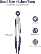 600ºF Heat Proof Kitchen Tong: U-Taste 7" Silicone Cooking Tong with Firm Sealed Non Stick Rubber Tips & Silicon Coated 18/8 Stainless Steel Handle & Smooth Locking for Serving Salad (Midnight Blue)