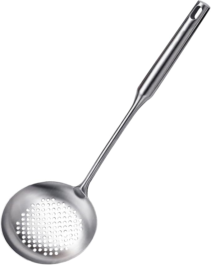 Slotted Spoon, Stainless Steel Strainer Metal Skimmer Spoon for Cooking, Long Handle Food Strainer, Kitchen Utensil Large Fryer Scoop Spoon with Holes for Draining Stirring Serving Frying