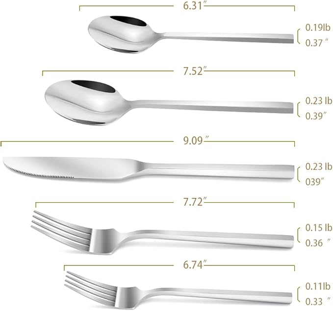 DEACORY Silverware Set Flatware Set Cutlery Set Stainless Steel Hexagon Handle Silver Mirror Finished 20 Pieces Service for 4