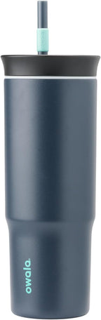 Owala Stainless Steel Triple Layer Insulated Travel Tumbler with Spill Resistant Lid and Straw, BPA Free, 24 oz, Black/Grey (Foggy Tide)