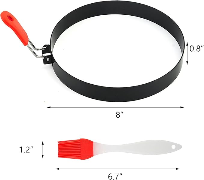 Egg Rings 2 Pack 6" Pancake Mold Nonstick Round Pancake Egg Mold with Silicone Handle Stainless Steel Frying Eggs Ring for Griddle Sandwich Eggs Muffin Pancakes Breakfast (red 2pcs 8inch)