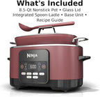 Ninja Foodi PossibleCooker PRO MC1000 8.5Qt Multicooker 8 in 1 Slow Cooker, Dutch Oven, Steam Bake Roast Sear Sauté Bread Maker Warmer, Glass Lid, Integrated Spoon, Nonstick (Cherry)