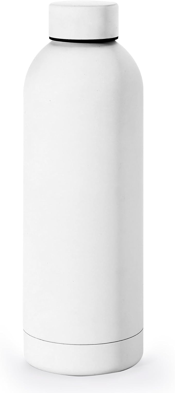 NOBL Stainless Steel Water Bottle,17 oz, 500 ml, Double Wall Vacuum Insulation, Sealed Bottle Keeps Drinks Cold 24 Hrs & Hot 12 Hrs, Leak Proof, Fits Noble Carry-On Cup Holder - White