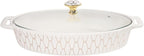 12" x 8" Ceramic Oval Casserole Dish with Glass Lid, 1.7 QT Serving Soup Tureen,Chafing Dish for Buffet, Family Food preserve Tray, Catering Casserole for Party Style