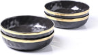 Stone Lain Florian 4-Piece Round Pasta Bowl Set, Black with Gold Rim