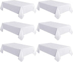 sancua 6 Pack White Tablecloth 60 x 102 Inch, Rectangle Table Cloth for 6 Feet Tables - Stain and Wrinkle Resistant Washable Polyester Table Cover for Dining Tables, Buffet Parties and Camping