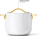Caraway Petite Cooker - 2 Qt Ceramic Coated Pot - Free From Forever Chemicals - Perfect for Rice, Grains, or Sauces - White