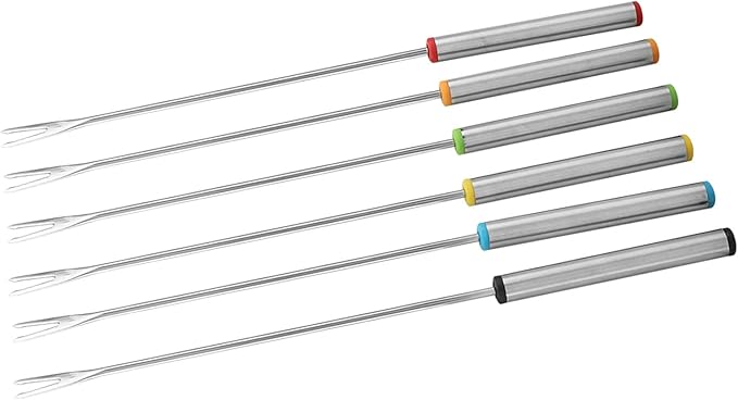 6-Piece Stainless Steel Fondue Sticks Set with Heat Resistant Handle for Cheese, Meat, Chocolate, Dessert, Roasting