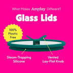 Anyday 8-Cup Glass Food Storage with Glass Lid, Round Deep Dish | Plastic-Free Meal Prep & Microwave Cookware | Stackable Airtight Storage Container with Vented Lid for Microwave-Safe Reheating