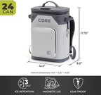 CORE Magnetic Leak Proof Soft Cooler with Waterproof Zipper | Insulated Bag Portable Ice Chest Box | Best Soft Cooler for Food & Beverages for Tailgating, Car Camping, Travel, and Family Beach Picnics
