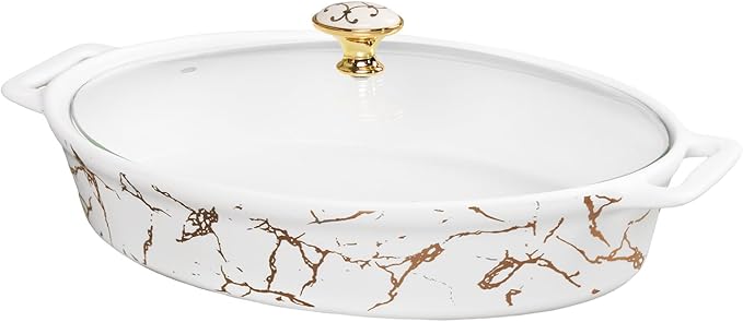 10" x 6" Ceramic Casserole Baking Dish With Glass cover, Lasagna Pan Deep for Oven, 34 ounce Baking Pan with Handles, Oven Safe & Durable Bakeware for Home Decor