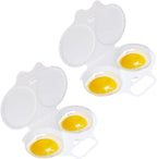 2Pcs White Egg Poacher, 2 Cavity Nonstick Poached Egg Maker With Lid, Double Drain Poached Egg Cups, Egg Poacher Microwave Egg Cooker, Kitchen Cooking Gadgets（13 * 5cm）