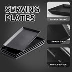 KOOV Ceramic Serving Tray, 14 Inches Large Serving Platter, Rectangular Serving Tray, Porcelain Serving Plates, Ceramic Serving Dishes for Dinner, Party, Sushi, Dessert, Food, Set of 4 (Matte Black)