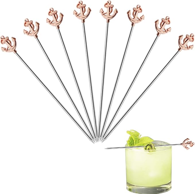 Anchor Cocktail Picks Reusable Stainless Steel Cocktail for Appetizer Olives Sandwiches Cherries Garnish Forks Fruit Skewers Toothpicks 8 pieces