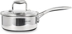 DELUXE Hybrid Ceramic Nonstick 1.3-Quart Saucepan with Tempered Glass Lid, Stainless Steel Pot with Stay-Cool Handle, Dishwasher Oven Safe, Induction Ready, Compatible with All Cooktops