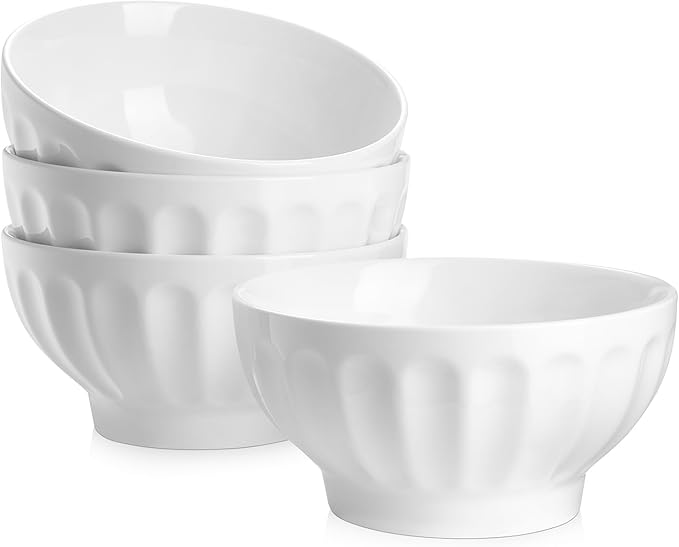 32 OZ Ceramic Soup/Cereal Bowls - White Bowls Set of 4 -Round Bowls for Cereal, Soup, Ice Cream, Fruit, Pasta, Salad, Rice - Dishwasher & Microwave Safe