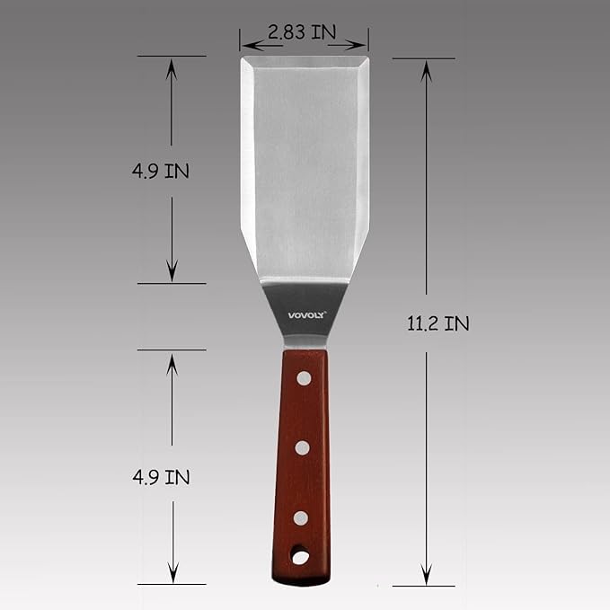 Professional Metal Spatula for Cast Iron Skillets and Flat Top Grills, Full Tang Wooden Handle, Thick Stainless Steel Blade, Smash Burger Spatula Turner for Flipper, Cooking, BBQ, 4.7 x 2.7 Inch