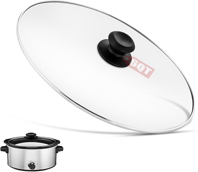 Oval 6 Quart Glass Lid Compatible with Hamilton Beach 33665G Slow Cooker, Clear Cooker Crock Pot Lid Replacement Part, 6qt Slow Crock Pot Lid Replacement