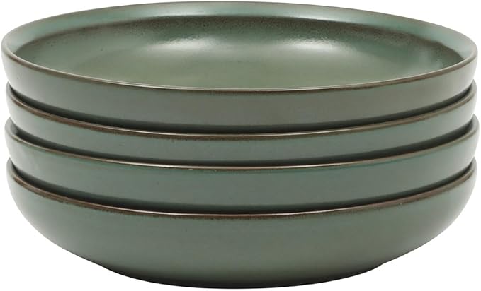 Gibson Elite Beckett 4-Piece 9 Inch Dinner Plate Bowl Set – Reactive Glaze Stoneware – Shallow Pasta Bowls – Wide-Rim Round Shape – Microwave & Dishwasher Safe - Green