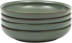 Gibson Elite Beckett 4-Piece 9 Inch Dinner Plate Bowl Set – Reactive Glaze Stoneware – Shallow Pasta Bowls – Wide-Rim Round Shape – Microwave & Dishwasher Safe - Green