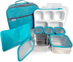 Stainless Steel Kids Bento Lunch-Box with Lunch Bag Ice Pack for Toddler Kids Adult, Leak-Proof School Lunch Container Boxes, Snack Food Containers for Daycare, 5 Compartment Snackle-Box 34 oz Blue