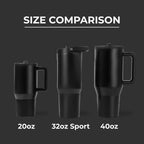 HydroJug Sport - Stainless Steel Tumbler with Straw, Vacuum Insulated, 32oz Leakproof Water Bottle, Ergonomic Design, Reusable, Dishwasher Safe, Rubber Base, Durable for Gym or Outdoors, Black