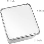 Aluminum Trays with Lids 9x9 for Serving Food Turkey Catering Disposable Aluminum Foil Pans for Baking Cakes, Bread, Meatloaf, Lasagna, 30 Pack Sliver 9x9x2