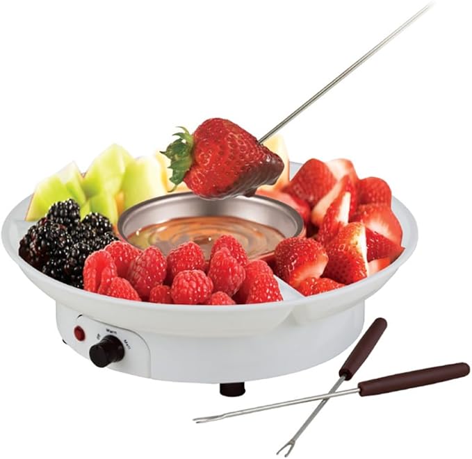 Fondue Pot Electric Set for Chocolate and Nacho Cheese, Chocolate Fondue Kit with Dipping Forks, Temperature Control, 9-ounce Detachable Bowl, Gift Set Date Night Idea Movie Night Game Night Gift Set