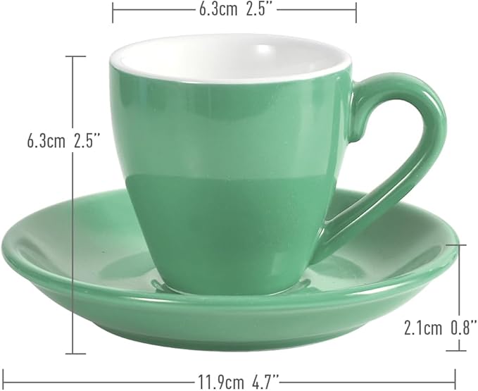 Porcelain Espresso Cup with Saucer And Stainless Steel mini Spoons, Espresso shot Cup, 80ml/2.7Oz, Pack of 2, Cyan