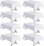 sancua 8 Pack White Tablecloth 60 x 120 Inch, Rectangle Table Cloth for 8 Feet Tables - Stain and Wrinkle Resistant Washable Polyester Table Cover for Dining Tables, Buffet Parties and Camping
