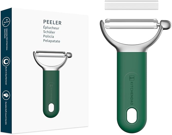 KITCHENDAO Swivel Vegetable Potato Peeler for Kitchen, Japanese Stainless Steel Sharp Blade, Heavy Duty Die-cast Construction Y Peeler, Built-in Eye Remover, Soft-touch Handle, Dishwasher Safe, Green