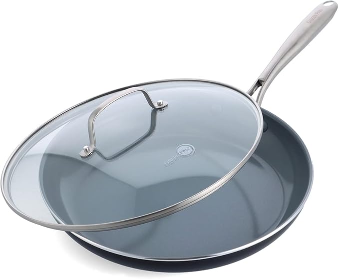 GreenPan Swift Healthy Ceramic Nonstick, 12" Frying Pan Skillet with Lid, Stainless Steel Handle, PFAS-Free, Dishwasher Safe, Oven Safe, Black